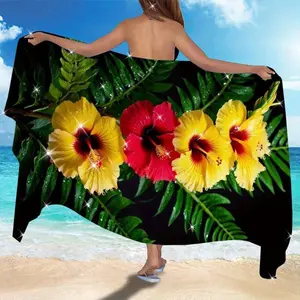 【summervibes】Hibiscus flower printed beach towel, highly absorbent, quick drying, suitable for travel, camping, and summer vacation. Beach blanket 180x90cm