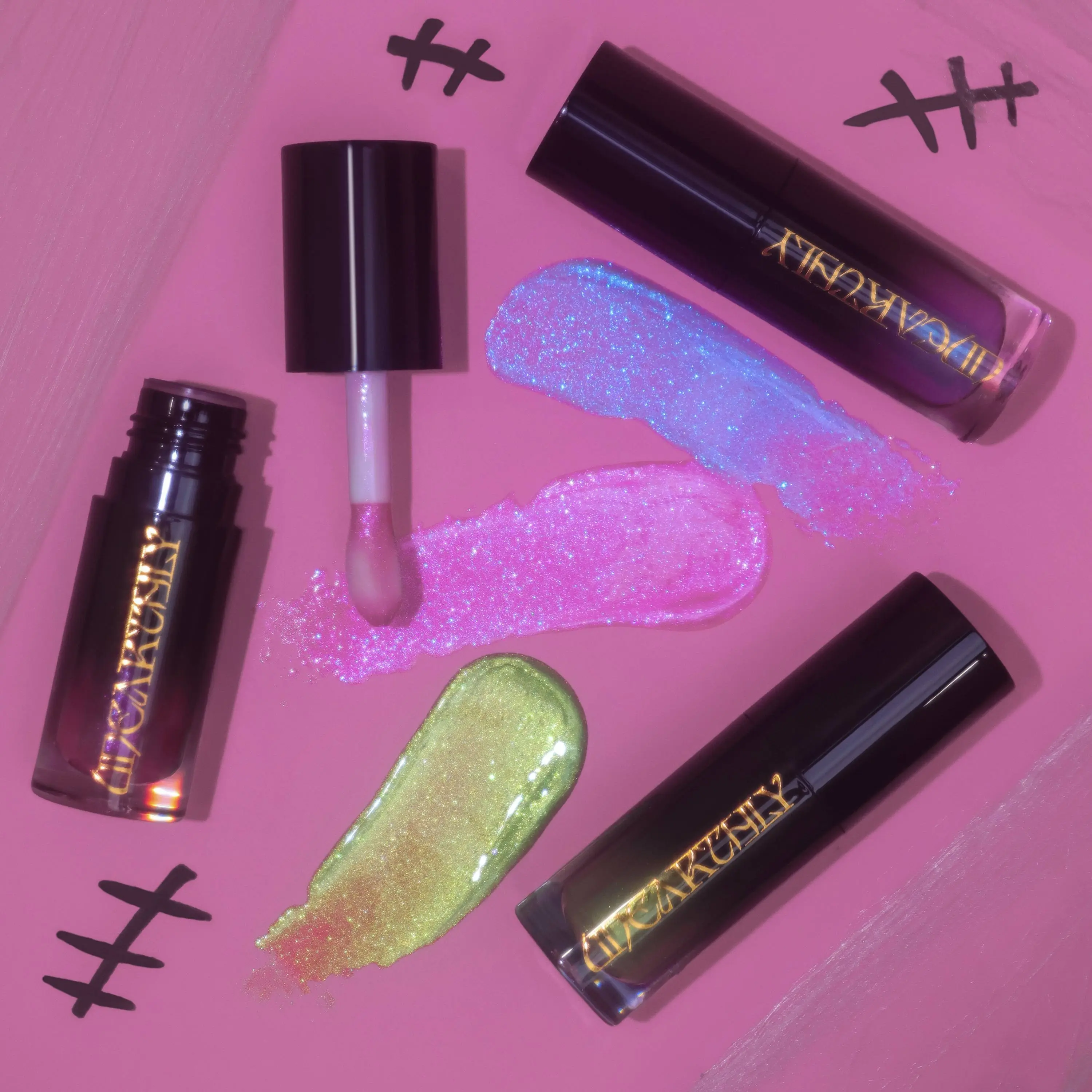 Unearthly Cosmetics Dead Cute 3pc Lip oil Sparkle lip oil, pink, purple, green
