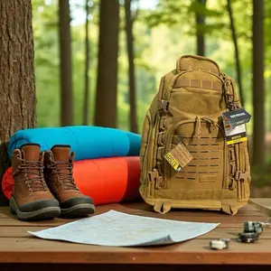 Highland Tactical Backpack - Foxtrot 3-Day Bag MOLLE Army Military Hiking Pack with Tactical Boots and Camping Gear