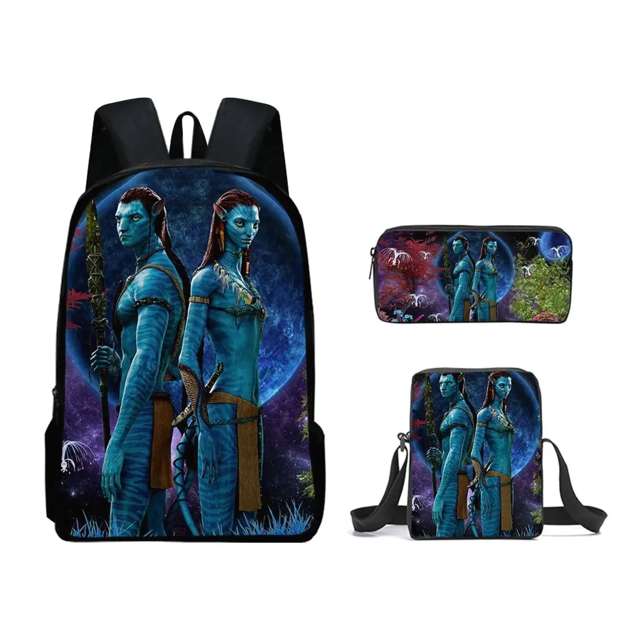 Cute Blue Alien Warrior Backpack Set | 3Pcs Schoolbag Insulated Lunch Bag Pencil Case | Back to School Gift for Kids