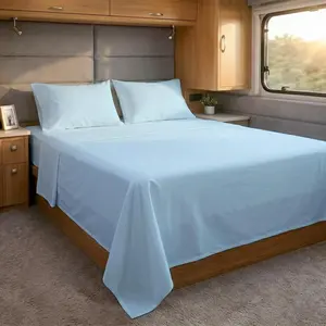 RV Short  Sheets 72 x 75,Luxury Soft  Egyptian , 4 count Camper Bedding Set to Fit Upto 15" Deep Custom RV Mattress, Light Blue Solid