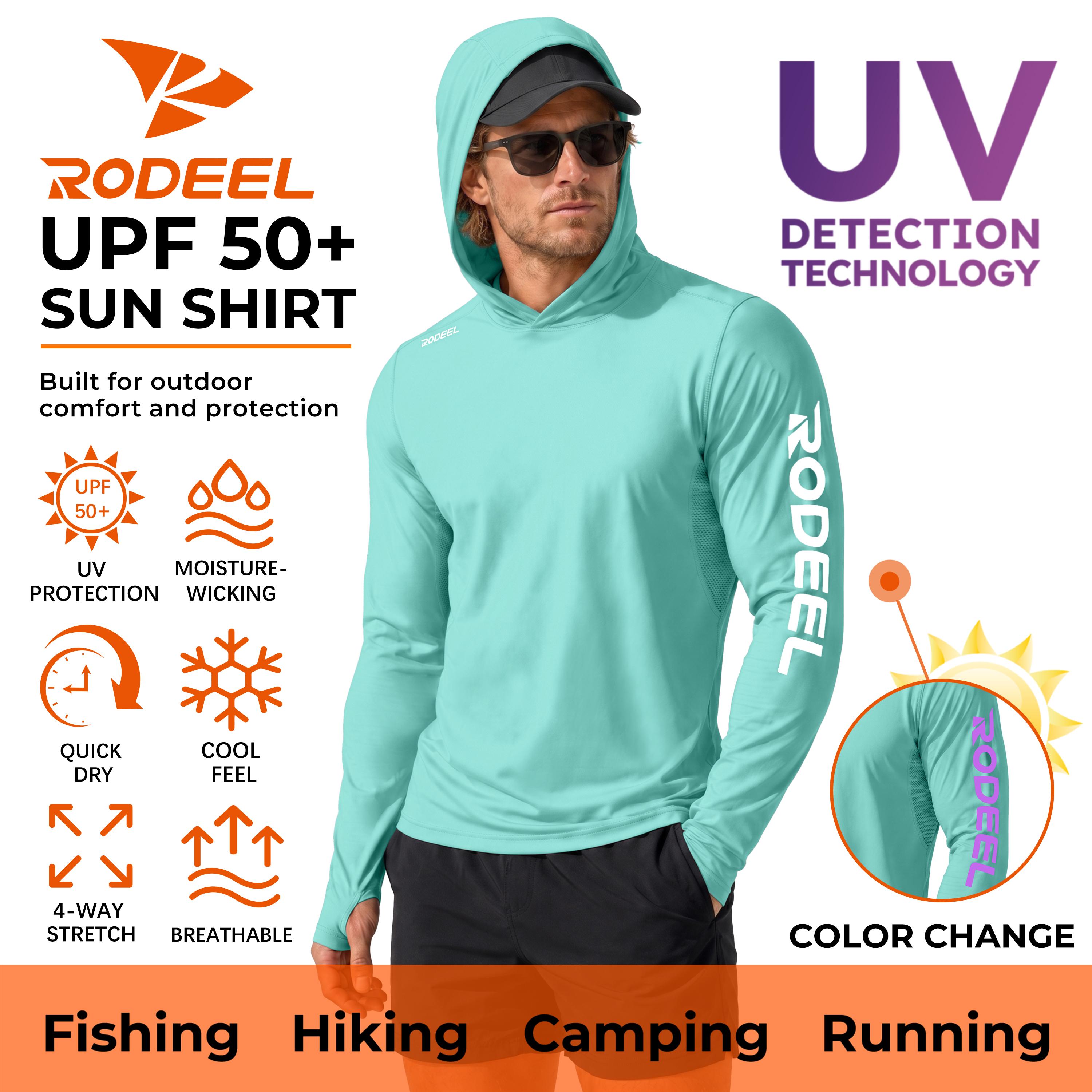 【RODEEL】962 Sun Hoodie Shirts w/ Thumbhole UV Detection Logo Men UPF 50+ Sun Protection Long Sleeve Lightweight Quick Dry Moisture Wicking Breathable Athletic Activewear for Outdoor Fishing Boating Hiking Construction SummerWins 【RODEEL】962 Sun Hoodie Shirts w/ Thumbhole UV Detection Logo Men UPF 50+ Sun Protection Long Sleeve Lightweight Quick Dry Moisture Wicking Breathable Athletic Activewear for Outdoor Fishing Boating Hiking Construction SummerWins