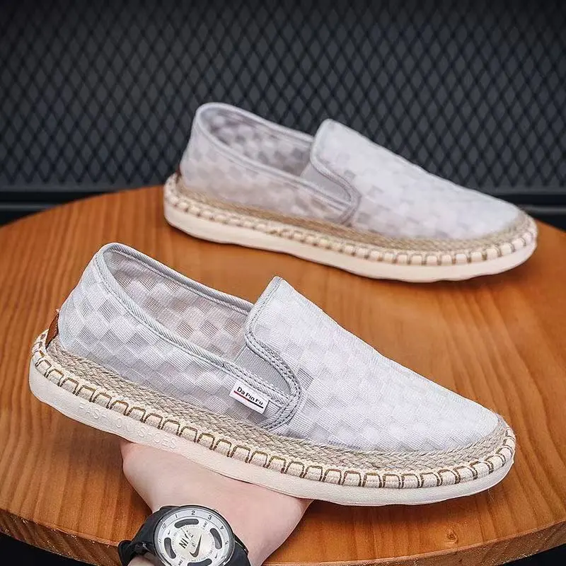 [Best Seller] 2025 Men's Chinese-Style Flat Casual Footwear, Spring/Summer New Slip-On Mesh Breathable Fisherman Shoes, Old Beijing Cloth Walking Shoes