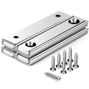Strong Neodymium Rectangular Pot Magnets with Counter Bore, 70LBS(32 KG) Pulling Force Countersunk Hole Magnets with Mounting Screws - 60x13.5x5mm, Pack of 4