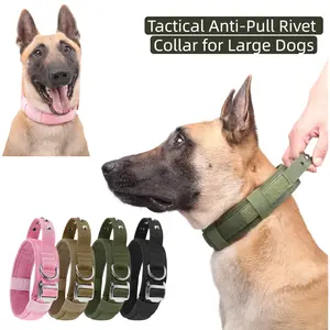 Heavy Duty Tactical Dog Collar with Leash, Reinforced Rivet Anti-Pull Collar for Large Dogs, Welded D-Ring, Quick-Release Zinc Alloy Buckle, Double Layer Nylon, Adjustable Padded Handle for Training Walking, Extra Strong Pet Collar for Big Breeds