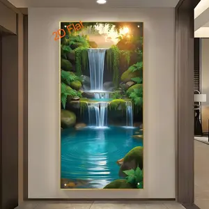 Sunlit Forest Waterfall Gate Banner, Wall Hanging Backdrop, Shimmer Wall Backdrop, Indoor Decor Curtain for Living Room Bedroom Door, Home Garden Photography Party Decoration