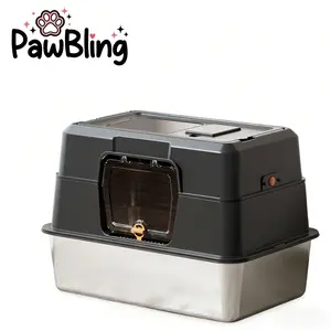 Extra Large Enclosed Cat Litter Box with Stainless Steel Base - Dual Entry Top and Front Door Design,Anti-Urine Leakage Non-Sticky for Kitty&Medium Pets