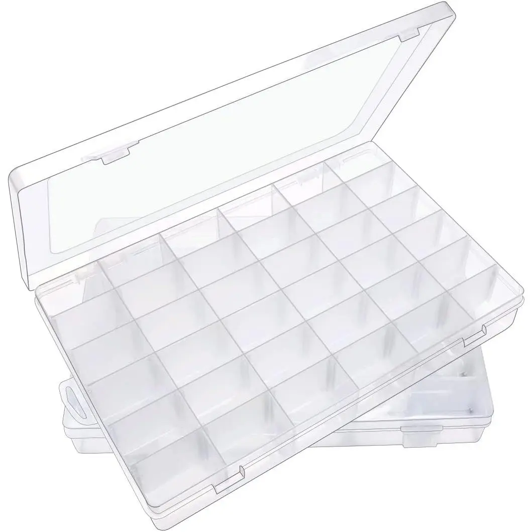 2 Pack 36 Grids Plastic Bead Organizer Box, Adjustable Dividers, Sewing storage, Organizer Container Storage Box, Dividers for bead arts and crafts.