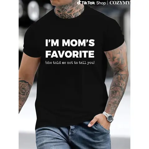 100% Cotton Funny Moms Favorite Son Daughter I'm Mom's Favorite T-Shirt   Crew Neck T-Shirt Soft Tee Casual Apparel