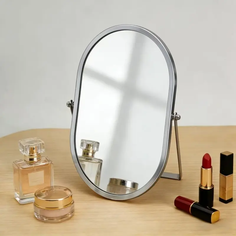 1pc Ins Style Handheld Folding Makeup Mirror, Portable Oval Desktop Mirror, Tabletop Mirror for Bedroom Dorm Travel Vanity Use, Foldable Vanity Mirror