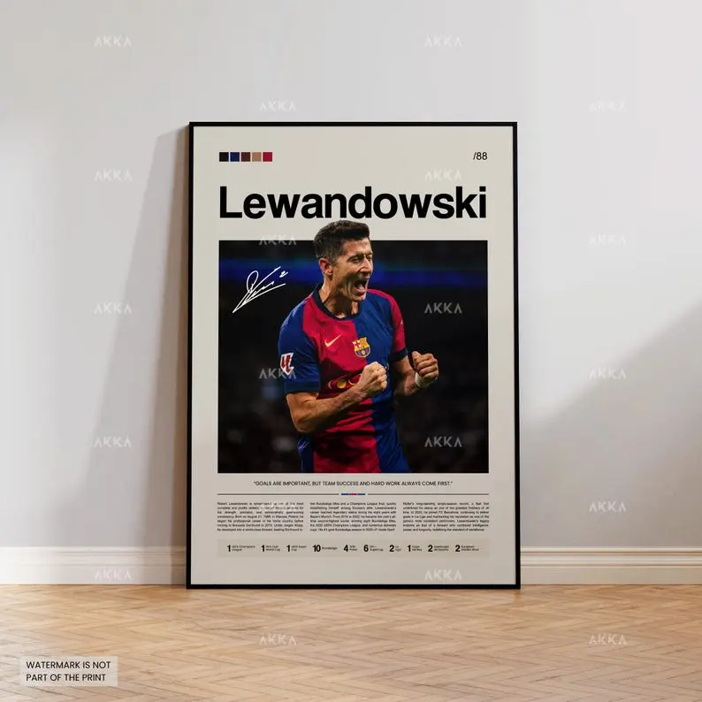 Robert Lewandowski Poster, FC  Wall Art, Framed La Liga Soccer Decor