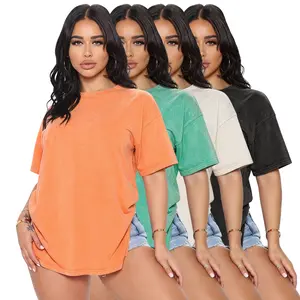Women’s 4-pack loose solid-color short-sleeve T-shirts, distressed wash, versatile crew neck casual tops suitable for everyday outings and outdoor sports.Unisex
