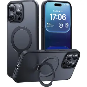 Phone case for iphone 17 16 15 14 13 12  Pro Max plus Case ,16e,with Magnetic Ring Stand Military Grade Drop Tested Compatible with MagSafe Slim Translucent Matte Phone Cases