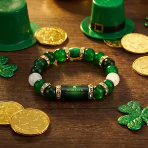 Irish Luck St. Patrick's Day Bracelet | Green Agate Lucky Clover Beaded Bracelet with Rhinestones | Luck Bracelet - Attract Wealth, Abundance and Perfect Good Luck Gift for 2026 Father's Day Gift