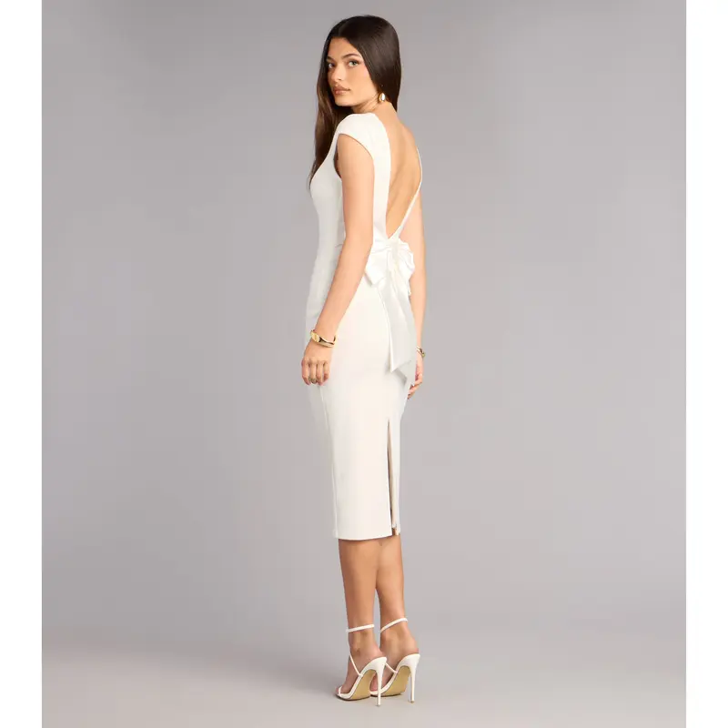 knee length dresses for ladies Alice Bow Back Midi Dress - White