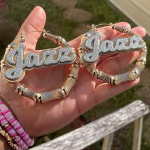 Medium name bamboo earrings