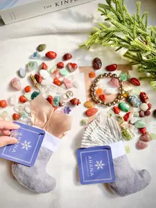 Christmas Themed Crystal Gift Pouch with Curated Mix of Crystal Tumbles - Santa Scoop Pouch and Santa Scoop Stocking