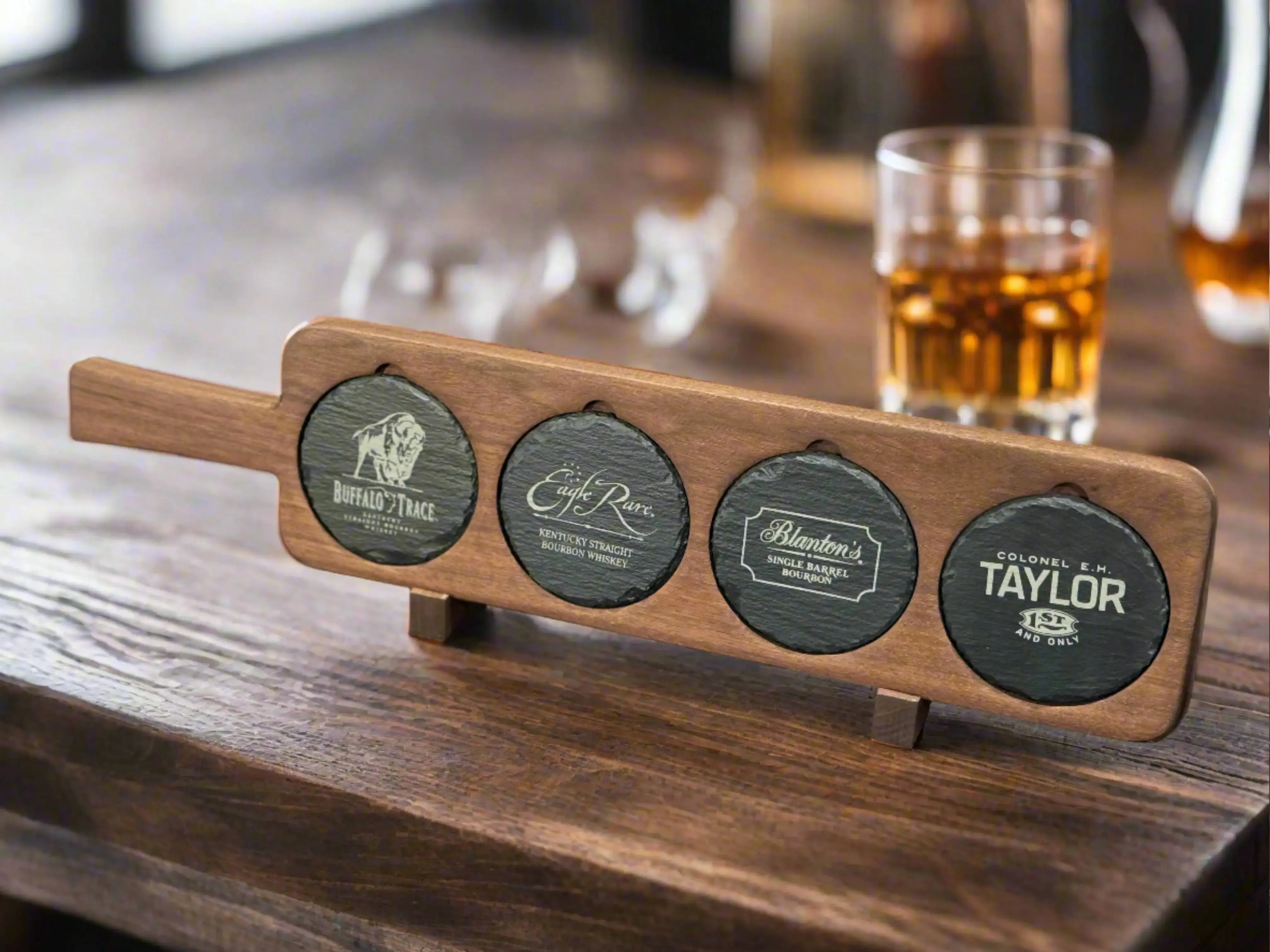 Walnut & Slate Bourbon Whiskey Flight Tasting Board