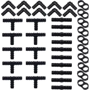 40 count Drip Irrigation Fittings Kit 1/2" Tubing Set, 10 Tees, 10 Couplings, 10 Elbows and 10 End Cap Plugs Drip Irrigation Barbed Connectors for Drip Sprinkler Systems