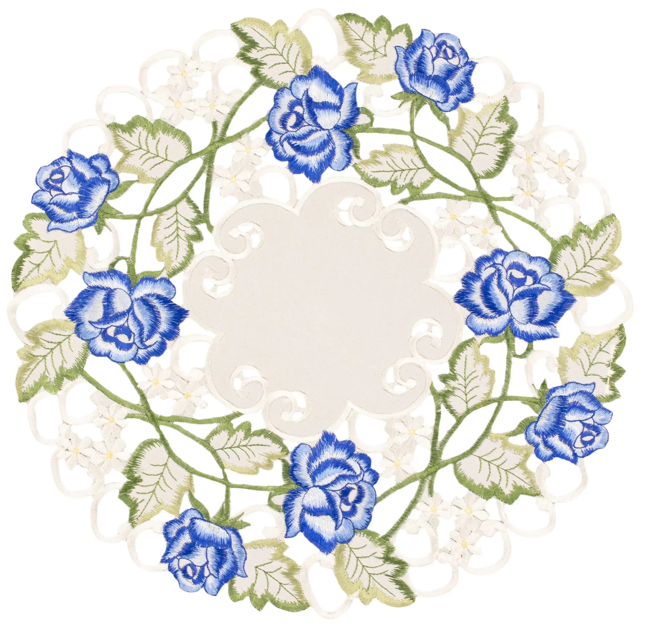 Linens Art And Things Round Blue Rose Flower Doily, Household Textile Table Decor, Ideal Gift for Kitchen Linens