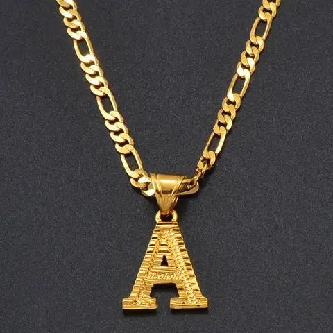1pc A-Z Letters Pendant Necklaces for Women Men Girls English Initial Alphabet Figaro Chains Gold Color All Season Wear Initials Pendant Jewelry Durable Fashion Accessory