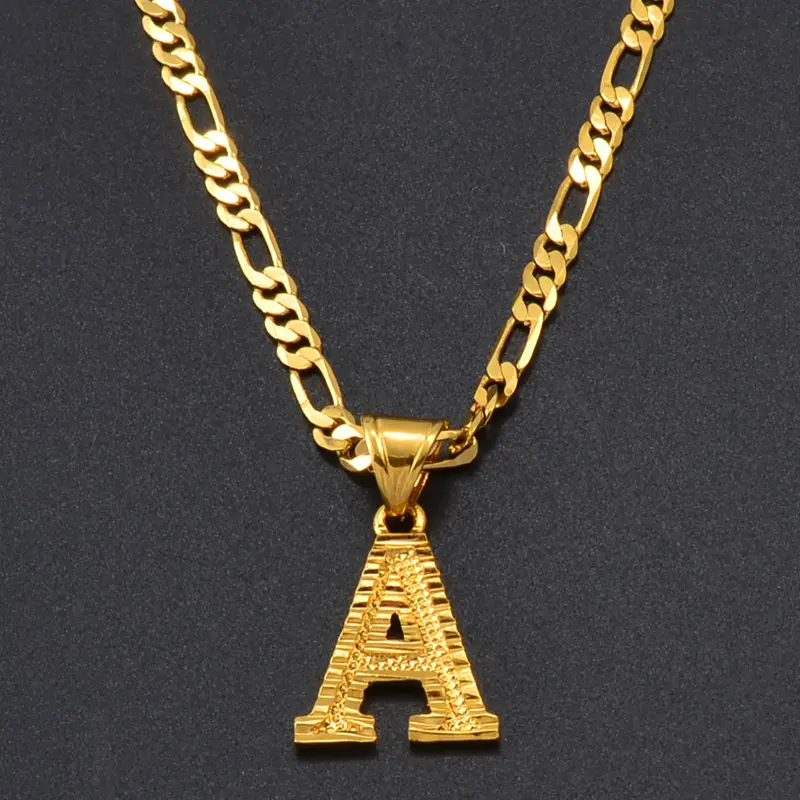 1pc A-Z Letters Pendant Necklaces for Women Men Girls English Initial Alphabet Figaro Chains Gold Color All Season Wear Initials Pendant Jewelry Durable Fashion Accessory