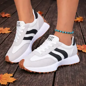 Women's Retro Color-Block Low-Top Sneakers - Breathable Fabric Upper, PU Cushioned Midsole & Wear-Resistant TPR Outsole - Lightweight and Comfortable for All Seasons - Modern Stylish Casual Shoes with Simple Design and Secure Lace-Up Closure.