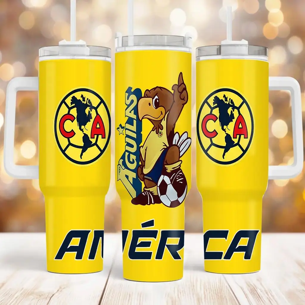 Sturdy Club America Soccer Fan Stainless Steel Tumbler - Engraved Las Aguilas Logo, Liga MX Official Colors, 20oz/40oz Portable Coffee Drinkware with Plastic Lid, Mexican Football Gift for Fans, Home Supplies