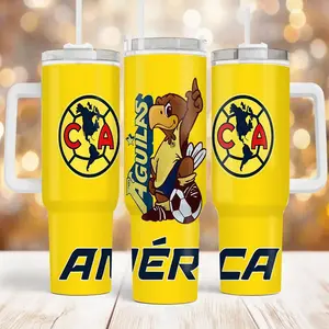 Sturdy Club America Soccer Fan Stainless Steel Tumbler - Engraved Las Aguilas Logo, Liga MX Official Colors, 20oz/40oz Portable Coffee Drinkware with Plastic Lid, Mexican Football Gift for Fans, Home Supplies