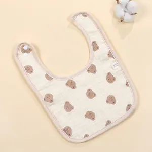 Six-Layer Cotton Gauze U-Shaped Bib Baby Saliva Towel, Children Eating Apron Anti-Vomit Towel, Back Snap Closure, Adjustable Bib Straps Wholesale
