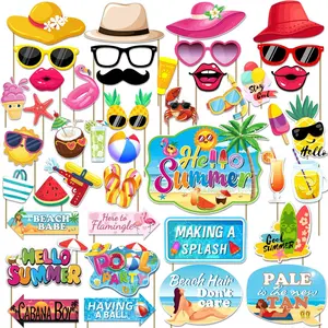 43 count Summer Party Decorations Photo Props, Summer Booth Props, Pool Decorations Beach Photo Booth Props, Sum mer Pool Funny Selfie Photo Booth Props for Hawaii Party