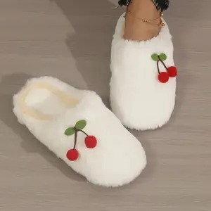 Cute Cherry Plush Slippers Indoors Summer Outdoors Winter