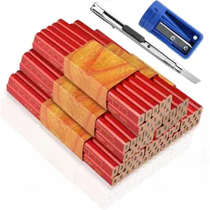 60 Pack Carpenter's Pencils, Red Octagonal Pencil,175 mm Thick Core Construction Pencil,  Construction Site, Carpenter's Pencil with Pencil Sharpener, Art Knife for Carpentry Drawings