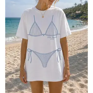 Palm Beach 2026 Bikini Print Graphic T-Shirt, Cotton Comfort Tee, Summer Beach Fashion Outfit, Oversized Casual Shirt, Ideal Vacation & Beach Lover Gift for Her