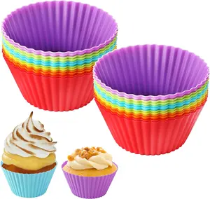 24 PCS Silicone Cupcake Liners, Reusable Baking Muffin Cups Liners for Cupcakes, Multicolor, Dishwasher Safe