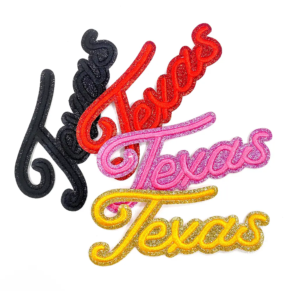 CY 8PCS 3D TEXAS Iron On Patches Glitter Edge Embroidered Letter Applique for DIY Trucker Hats Clothes Jackets Jeans Backpacks