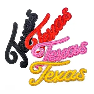 CY 8PCS 3D TEXAS Iron On Patches Glitter Edge Embroidered Letter Applique for DIY Trucker Hats Clothes Jackets Jeans Backpacks