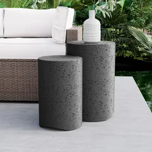 Concrete Side Table Set of 2, Outdoor Side Table Nesting for Patio, Patio End Table in Spotted, Ceramic Side Table Garden Stool for Yard, Pool
