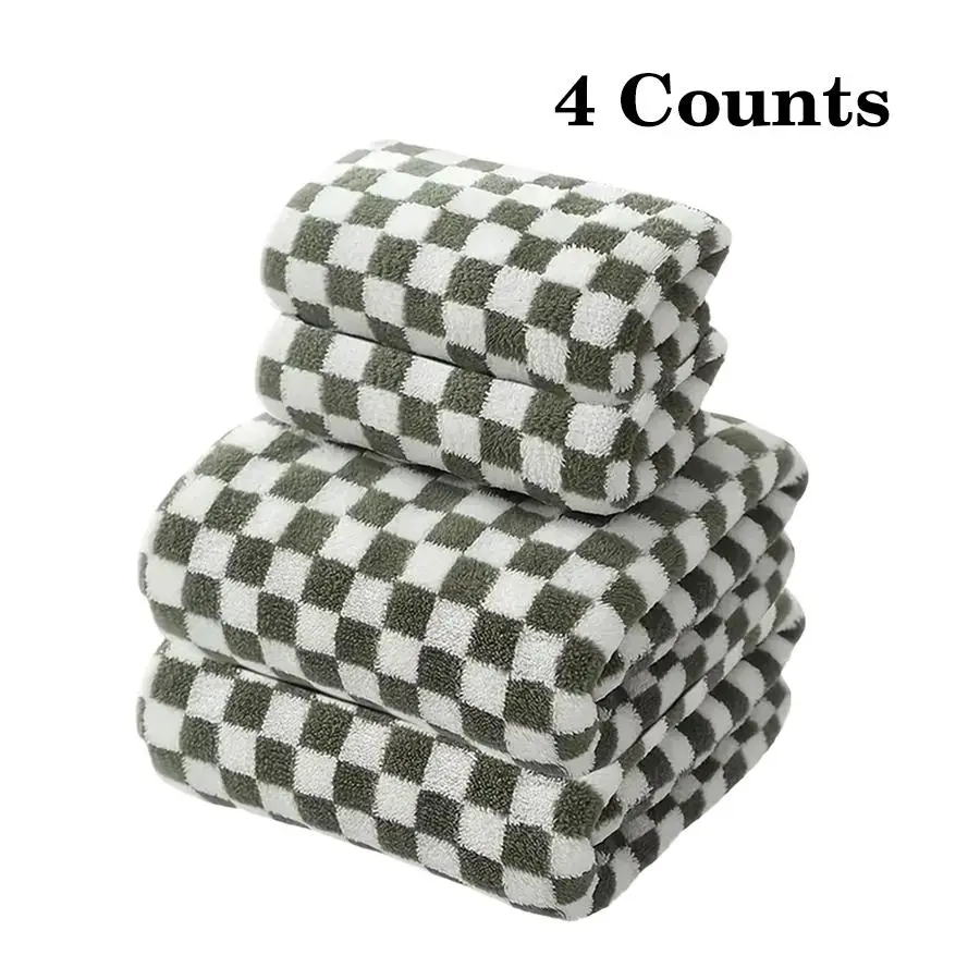 Checkerboard Pattern Bath Towel Set, 4-Piece Premium Bath Towels, Soft Absorbent Breathable Thickened Towels for Home, Bathroom & Travel, Reusable Washable Towels