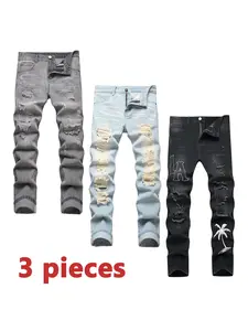 3-Pack Men's Slim Fit Jeans Grey & Blue & Black Denim Pants Casual Fashion Trousers Fathersdaygift Straight Leg Streetwear jeans pants for men