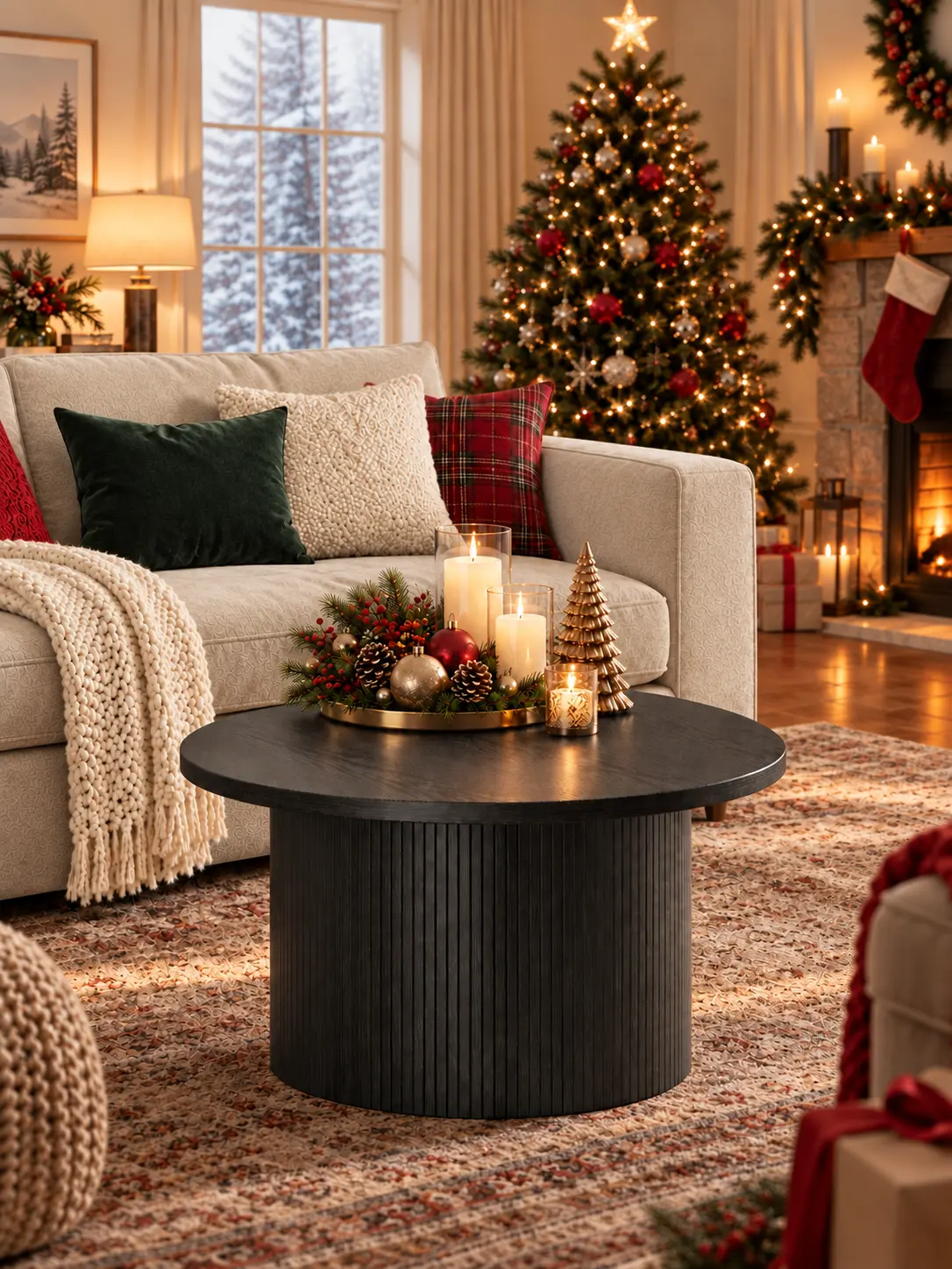 【TiktokShopStockUp】ONBRILL 31.5" Gorgeous Fluted Coffee Table, Round Mid Century Coffee Tables for Living Room, Cute Modern Wood Coffee Table, Drum Accent Small Center Table, Bedroom Furniture, Christmas Gift