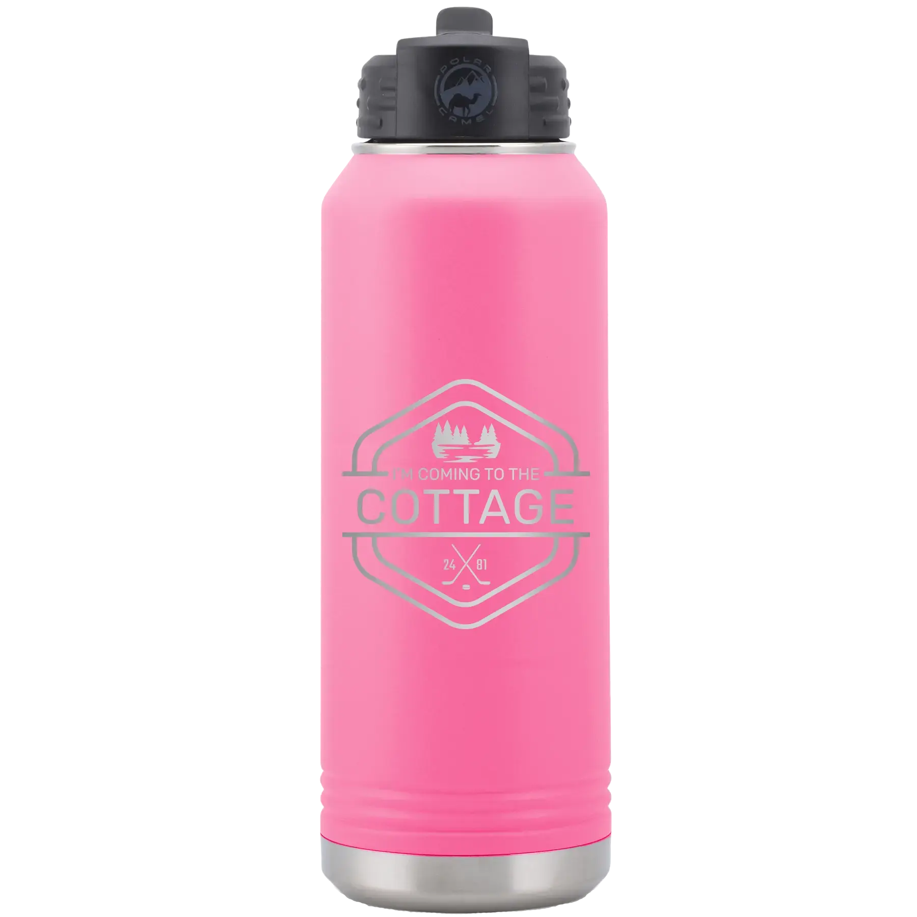 Personalized I'm Coming to the Cottage (Trees) 32 oz Water Bottle - Pink