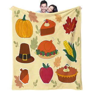 Thanksgiving-themed patterns, suitable for children and adults as holiday gifts, soft, warm and lightweight plush blanket, suitable for bed, sofa, car, room decoration
