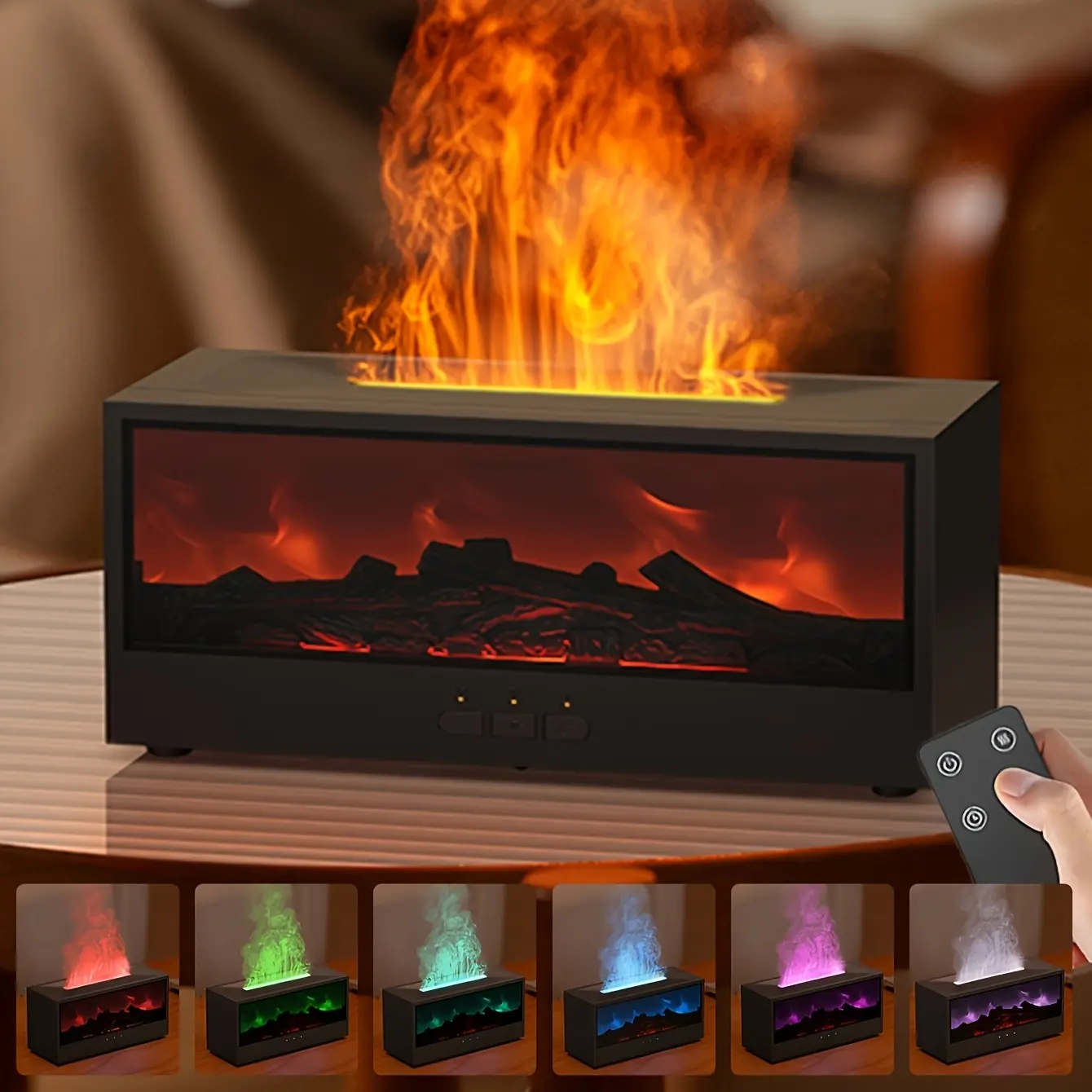 USB Powered Simulated Flame Dual Function Aromatherapy Machine, Timer Adjustable, Remote Control, Bedroom Humidifier, Home Fireplace Design, Office & Bathroom Lighting, Fragrance Aroma Humidifier