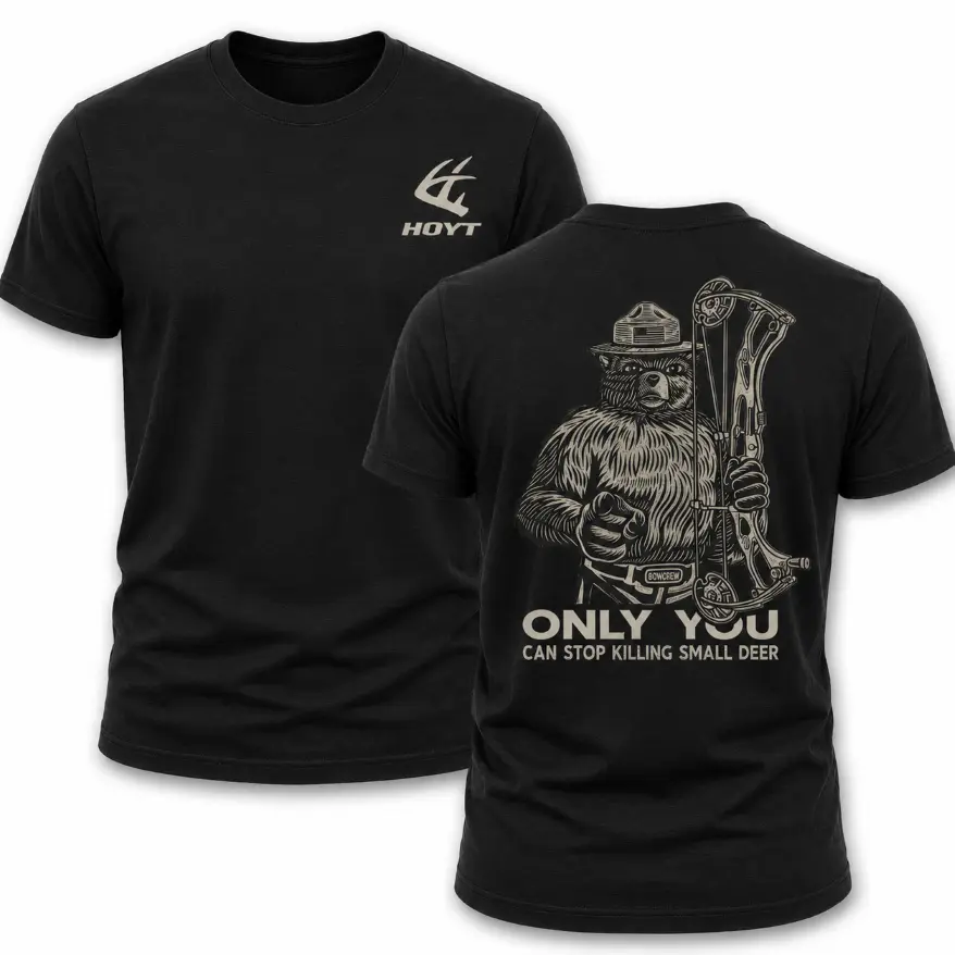 Hoyt Archery Outdoor "Only You" Smokey Bear Men's Shirt, Hunting T-shirt, Crew Bowhunting Shirt, Deer Skull Archery Tee, Archery Tactical Gear, Unisex Short Sleeve Casual 100%, Outdoor Gift For Men, Made In USA.
