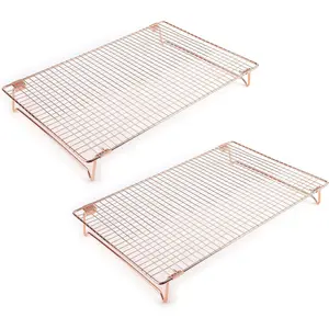 2 Pack Stainless Steel Cooling Racks with Collapsible Folding , Stackable Grid Wire Racks for Cooking and Baking, Copper-Tone