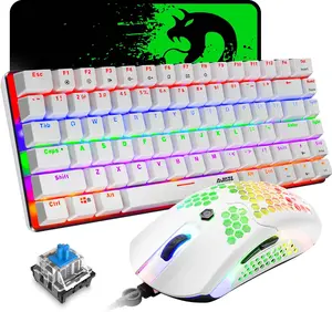 ZIYOU LANG 80% Mechanical Gaming Keyboard and Mouse Mousepad,3 in 1 Gaming Set,Rainbow LED Backlit,RGB 12000 DPI Lightweight Gaming Mouse with Honeycomb Shell,Large Mouse Pad for PC Gamer(White) macaron  keyboard clix  keyboard