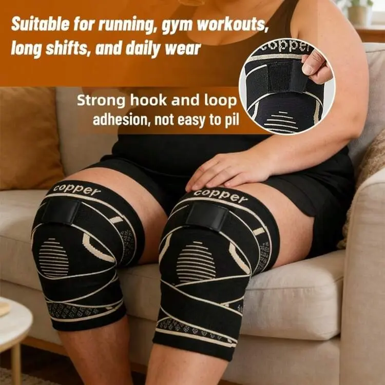 Men's 2 Pack Copper Knee Braces - Adjustable Strap, Double-Layer Non-Slip Strip, Easy-Fitting Contour Compression Sleeves for Pain Relief, Running, Workout - Full Range of Motion Support (XXL Option, Check Size Chart)
