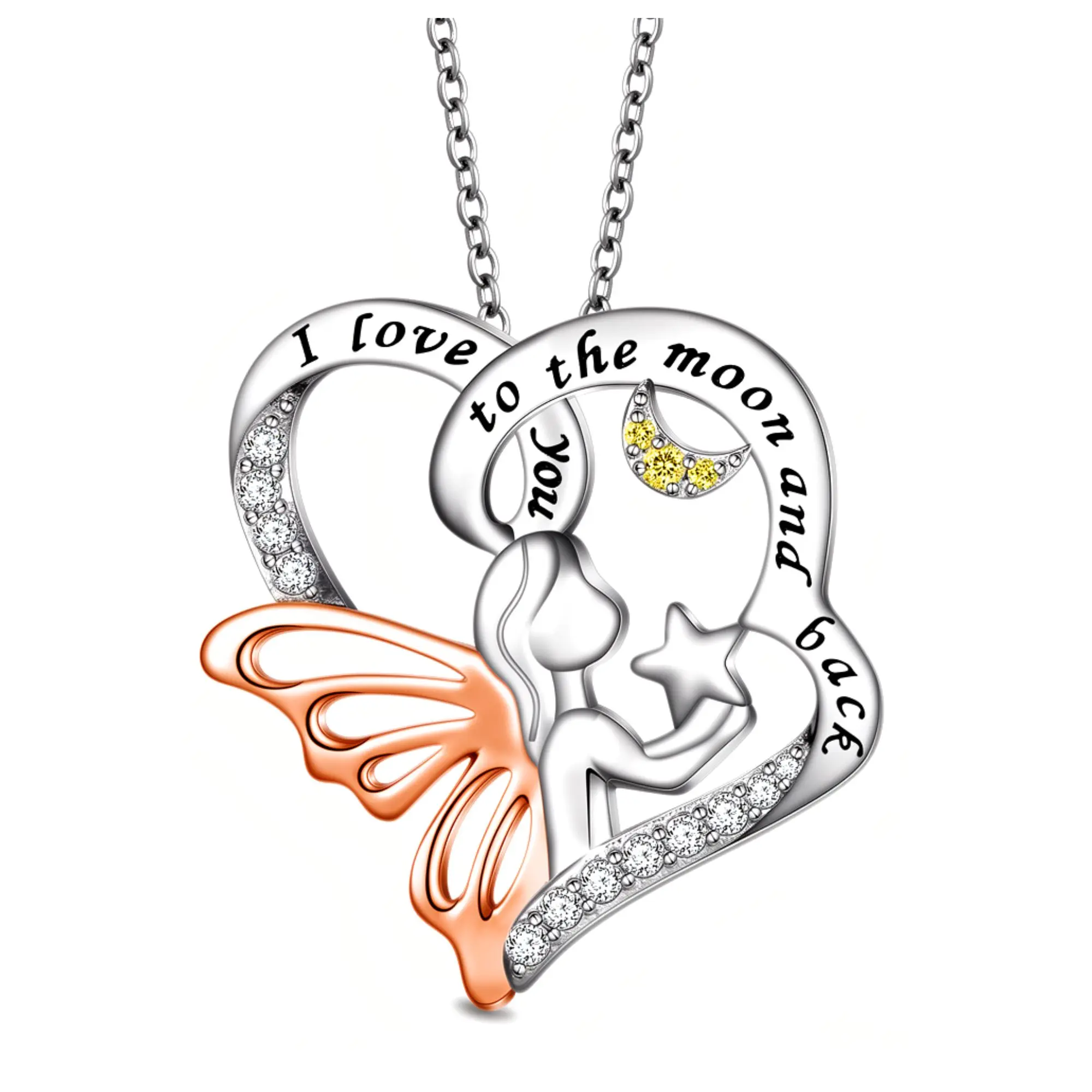 Angel Necklace For Women, Sterling Silver Heart Pendant By Ginger Lyne Necklace Pendant Jewelry Heart Cz Necklace Cubic Zirconia Pendants Fashion Necklace