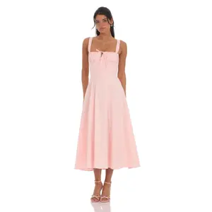 Ruched Corset Midi Dress in Pink